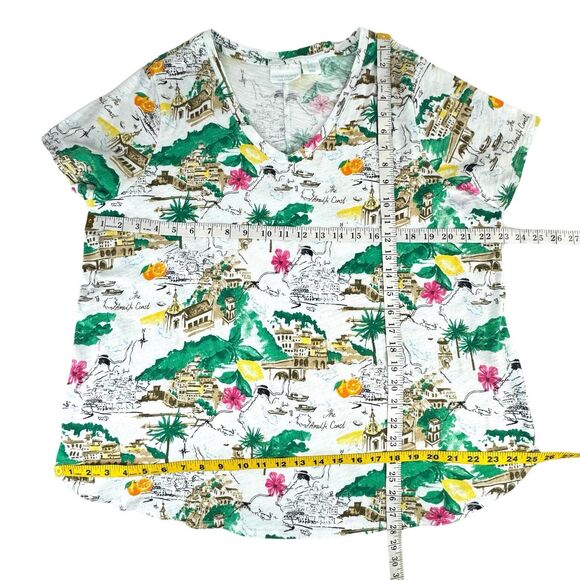 CYNTHIA ROWLEY Shirt Top Sz 2X Allover Print Amalfi Coast Italy Cotton V-Neck - Picture 7 of 9